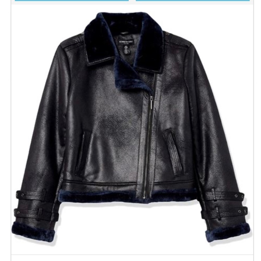 Kenneth Cole New York Womens Shearling Moto Jacket